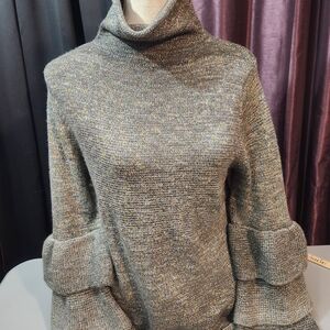Knox Rose multicolor, marled knit sweater featuring a turtleneck, ruffled Sleeve